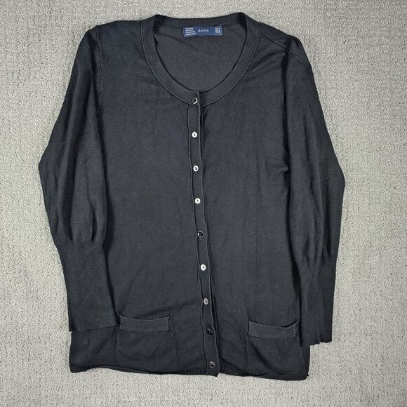 Zara Women's Black Long Sleeve‎ Button Up Knit Cardigan Sweater Size S Small - Picture 1 of 8